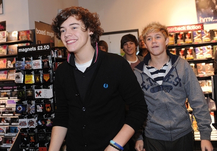 X-Factor 2010.X Factor One Direction members Harry Styles (left) and Niall Horan arrive for an autograph signing session at the HMV store in Bradford.  Picture date: Monday December 6, 2010. Photo credit should read: Anna Gowthorpe/PA Wire URN: 9880410 (Press Association via AP Images)