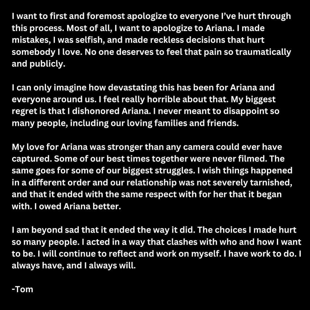 Apology from Tom Sandoval