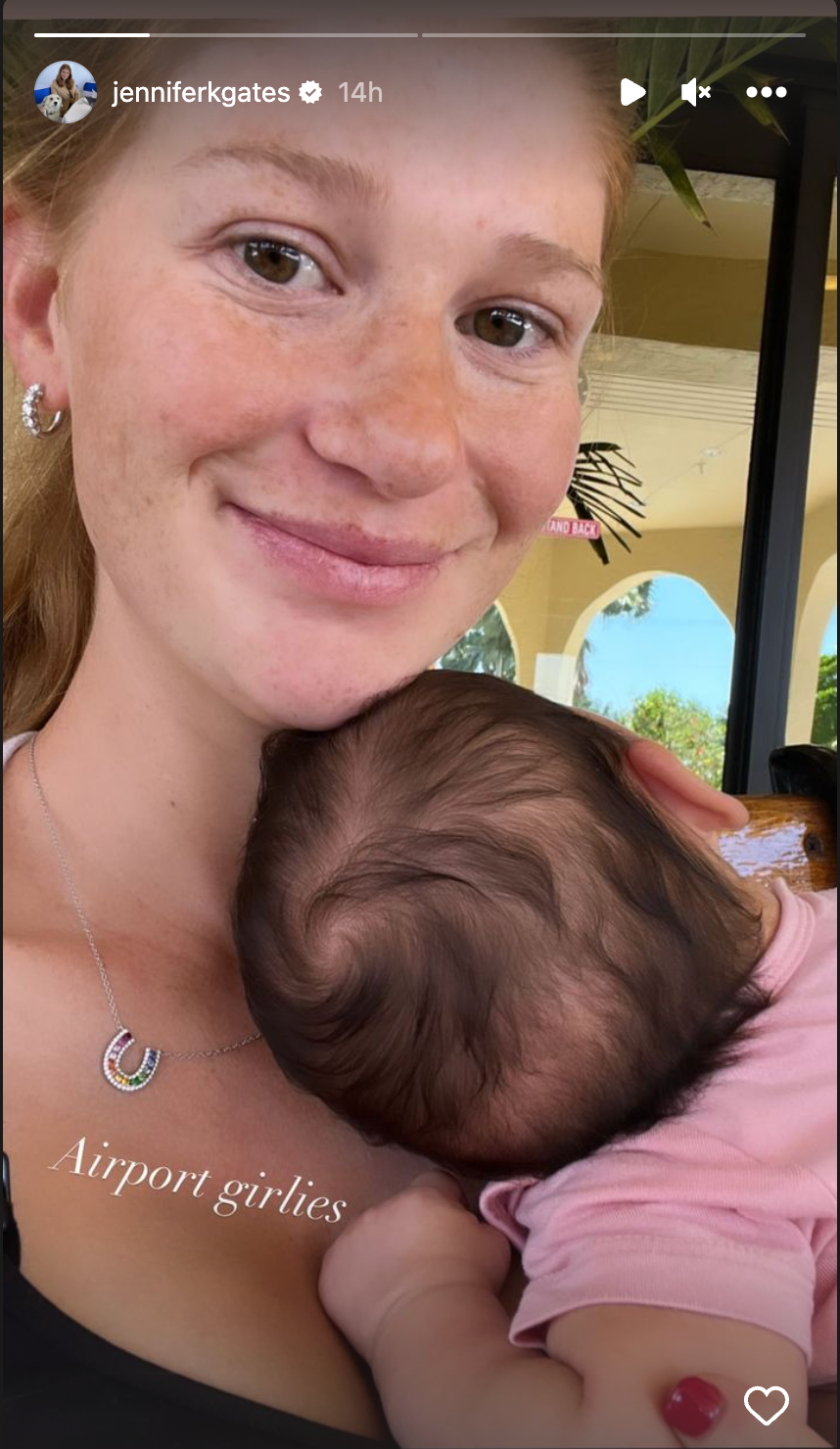 Jennifer Gates bonds with her newborn daughter