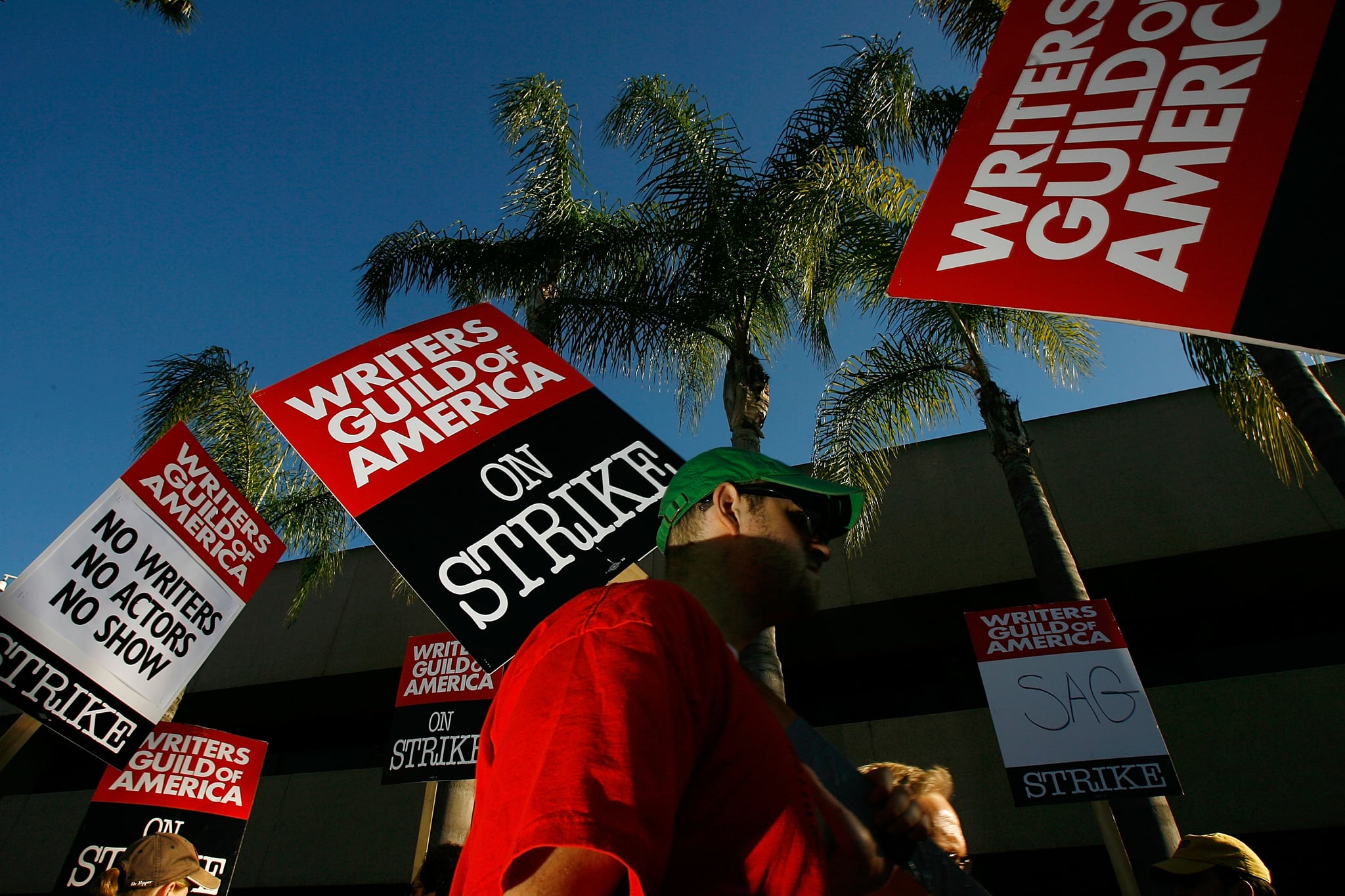 Members and supporters of the Writers Guild of America picket outside NBC studios during the 2007-2008 writers' strike.